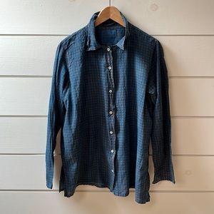 Auntie Oti khadi shirt, size 2 (M-XL). Indigo over orange.